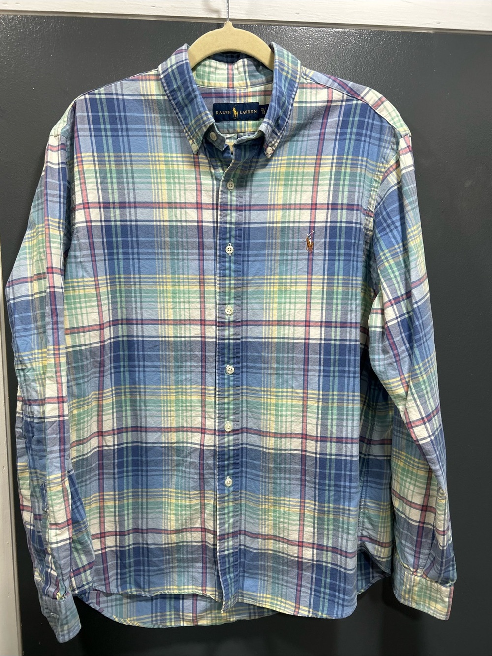 Ralph Lauren Blue and Green Plaid Button-Down Shirt EUC size XL